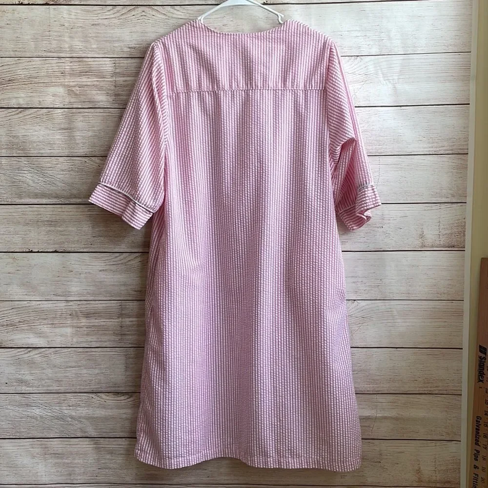 VINTAGE KAY ANNA PATIO DRESS‎ IN PINK AND WHITE SEERSUCKER